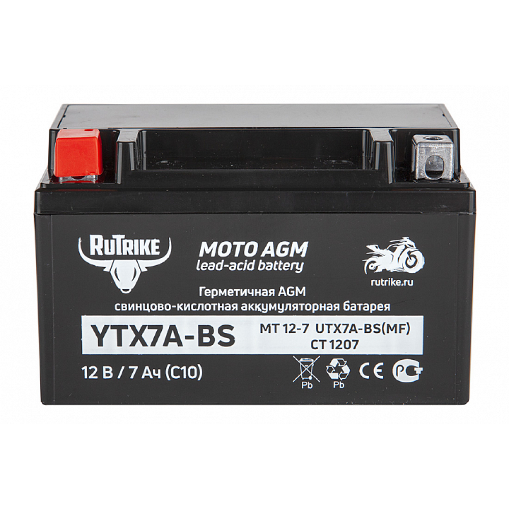 Тяговый стартерный аккумулятор Rutrike YTX7A-BS (12V/7Ah) (UTX7A-BS, CT 1207, MT 12-7) 2